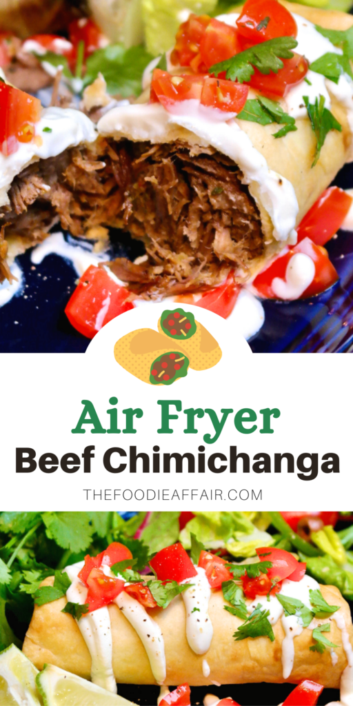 Easy air fryer beef chimichanga recipe takes a traditional dish and turns it healthier. You'll love the flavors and how easy this meal is to make. 