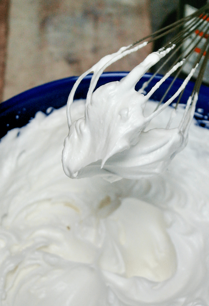 Soft whipped peaks of egg whites.