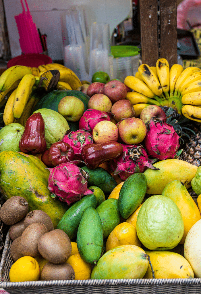 Produce stand with fresh fruits. 