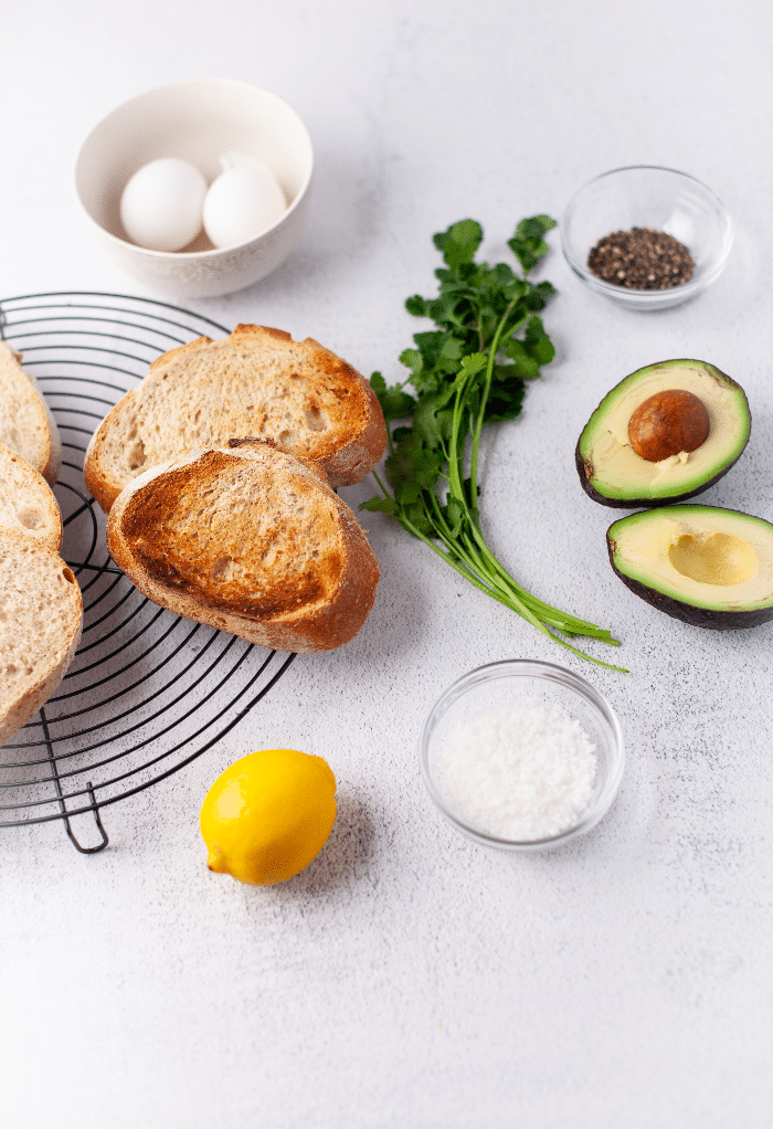 Ingredients for avocado toast with egg.