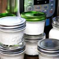 Small mason jars of homemade yogurt made in an Instant Pot