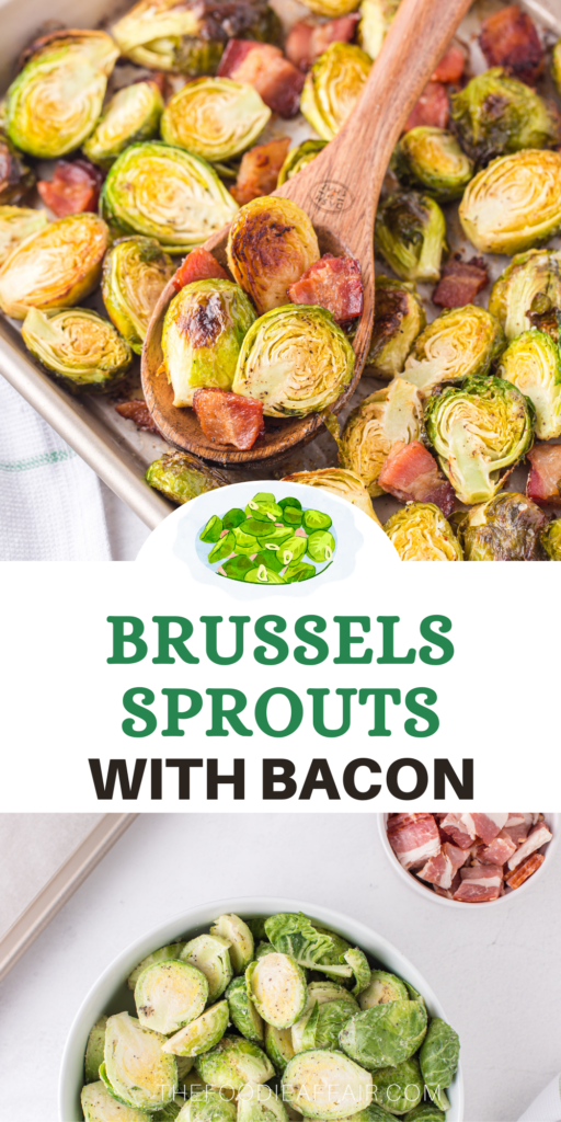 Oven roasted Brussels sprouts with bacon makes a delicious side dish or tasty light lunch. Perfect dish for low carb and keto diet followers. #KetoRecipe #SideDish #BrusselsSprouts #EasyRecipe