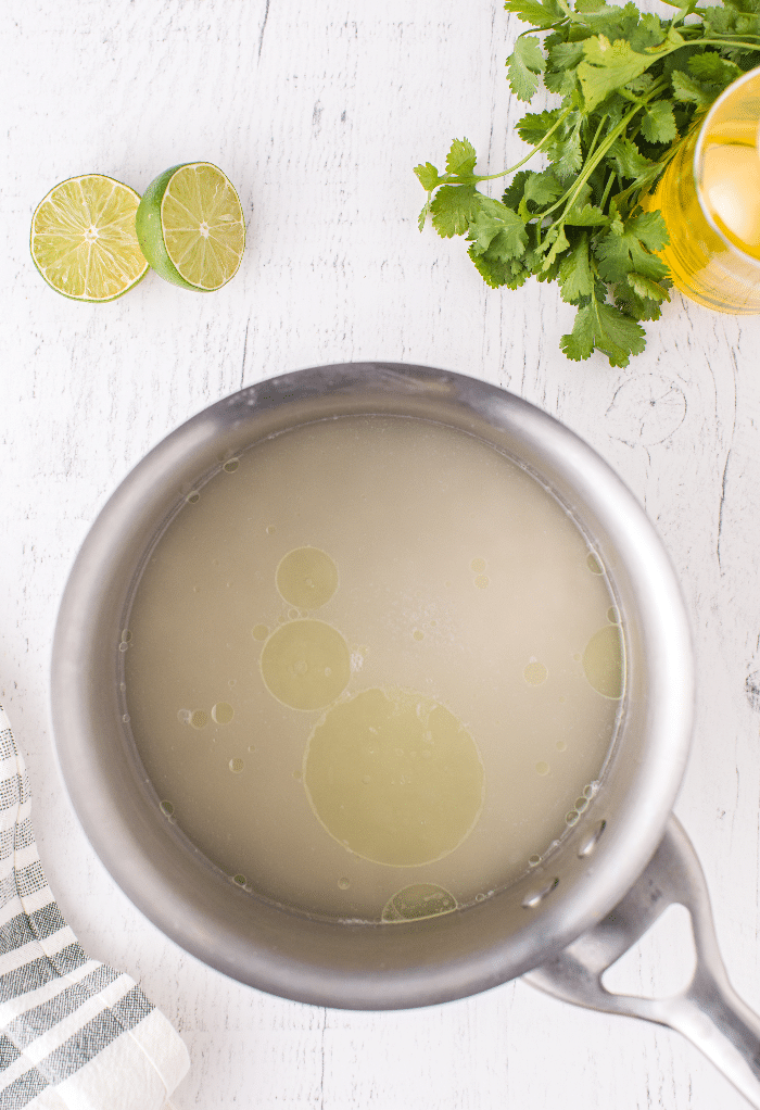 Water in a saucepan to make cilantro lime rice. 