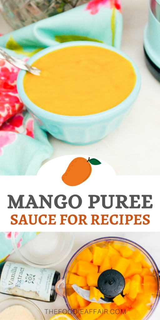 Homemade fresh mango puree is a five minute process, and tastes delicious over pancakes, in smoothies or by the spoonful! #sugarfree #puree #mango