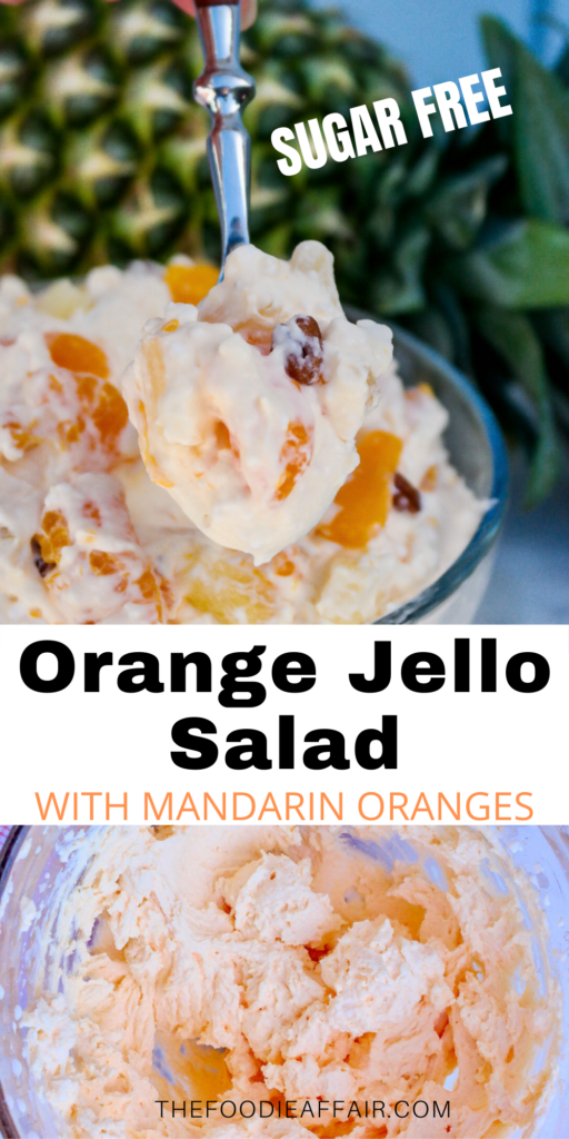 Orange jello salad made with fresh whipped cream and sugar free gelatin! Great side dish or dessert for low carb and keto diet followers! #sugarfree #dessert #easyrecipe #potluck