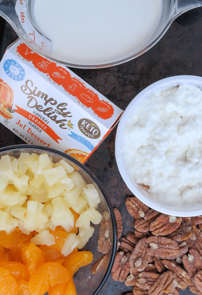 Ingredients for orange jello salad. 