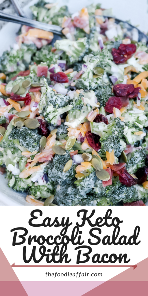 Easy keto broccoli salad recipe for all your cookouts with friends or with your family. This has plenty of healthy fats to keep you satisfied. #salad #summer #EasyRecipe #KetoDiet #LowCarb