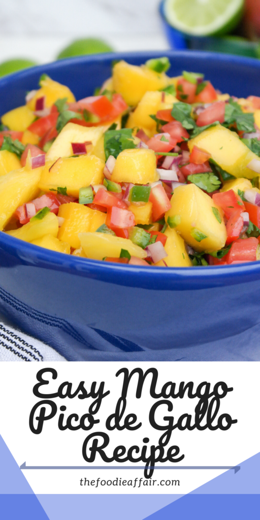 A tropical twist to a traditional pico de gallo recipe. This version includes diced mango. Enjoy as an appetizer or add to your favorite recipe. #salsa #mango #EasyRecipe