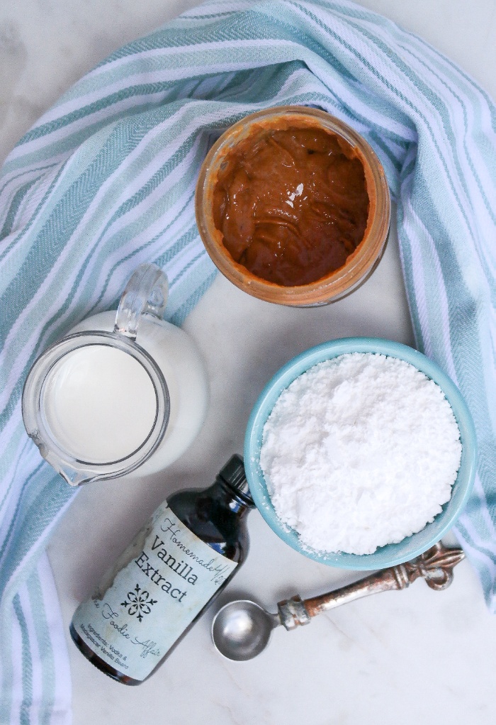 Ingredients to make a homemade peanut butter drizzle.