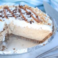 Peanut butter pie with a slice removed.