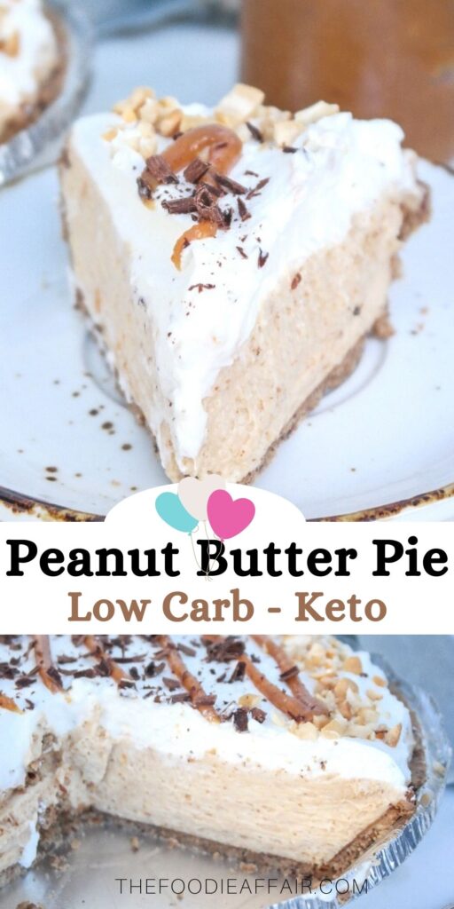 Creamy peanut butter pie with real whipped cream and made without granulated sugar keeping this low carb and keto friendly. #pie #dessert #nobake #keto #sugarfree