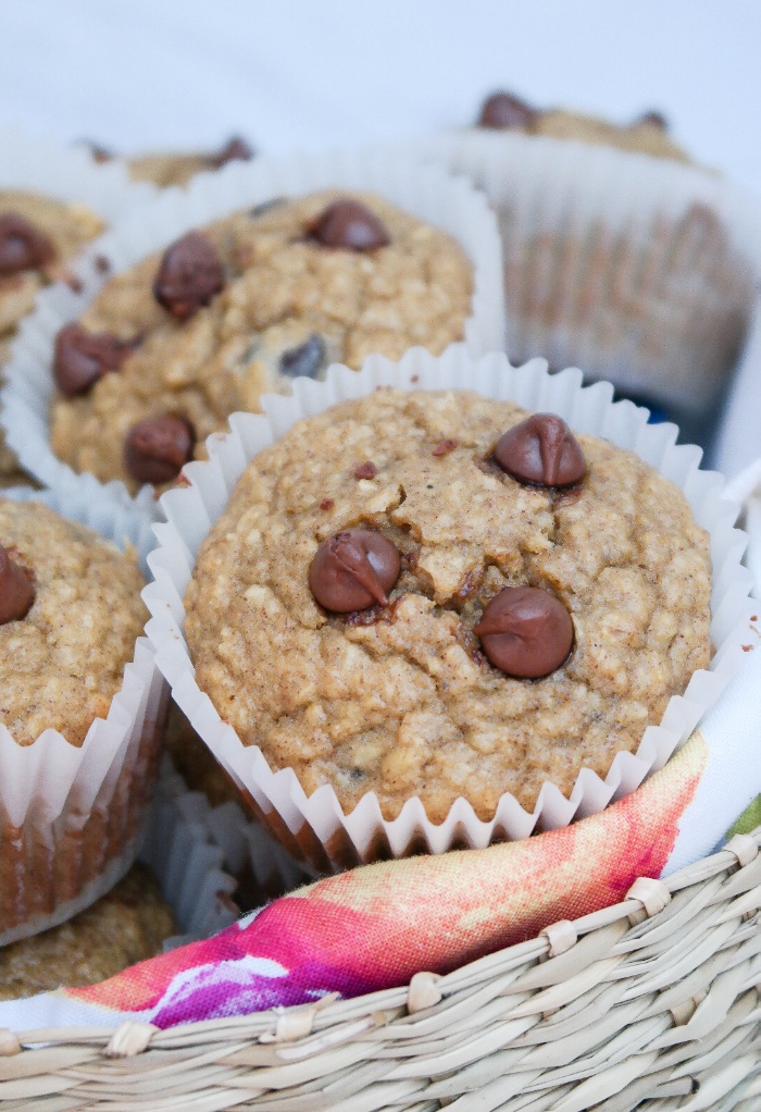 Muffins in a tan basket.