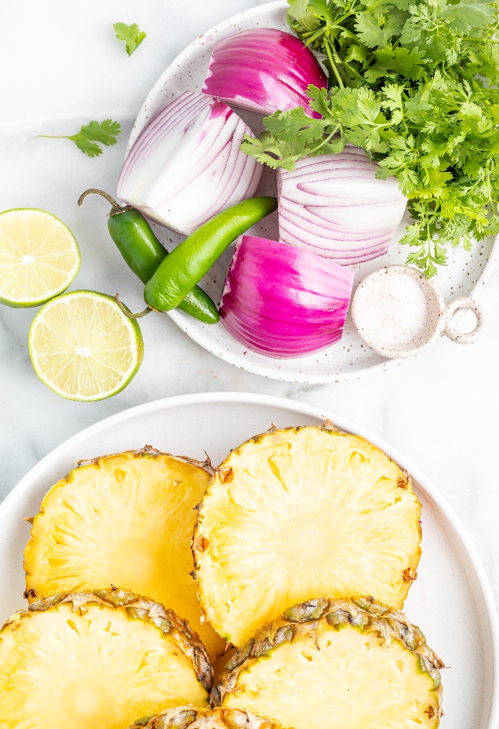 Ingredients to make jalapeno pineapple salsa.