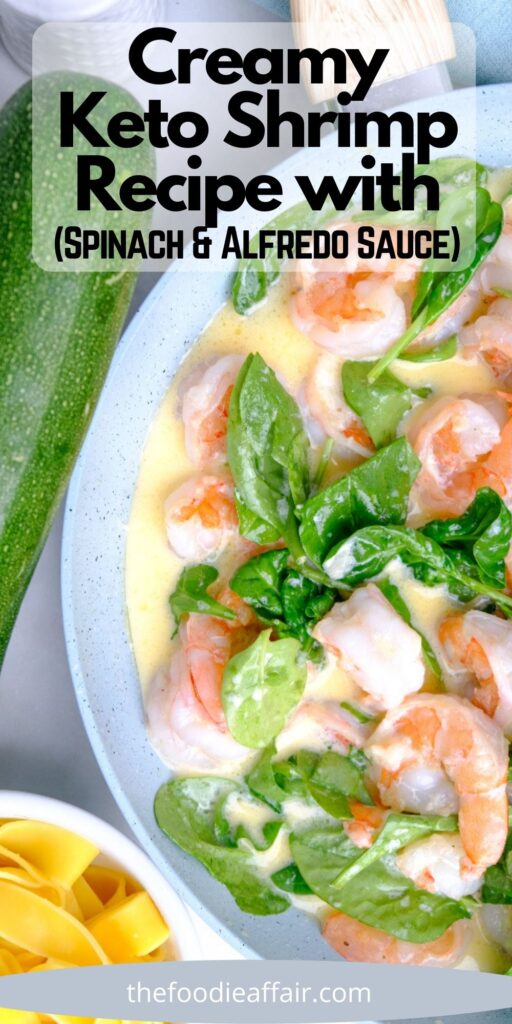 Creamy shrimp in a light alfredo sauce and spinach. This is a delicious main meal or serve as an appetizer. #KetoRecipe #DinnerIdea #LCHF #LowCarbRecipe