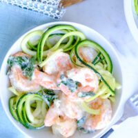 Keto shrimp over zucchini noodles.