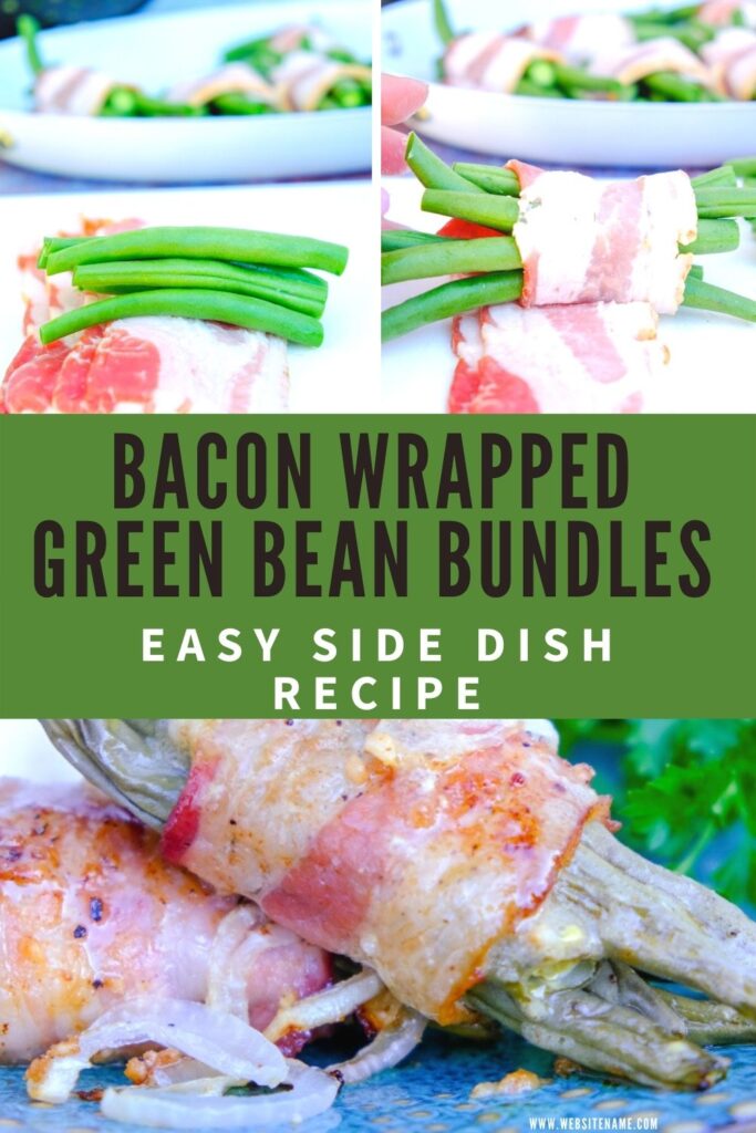 Bacon wrapped green bean bundles topped with a mustard vinaigrette.