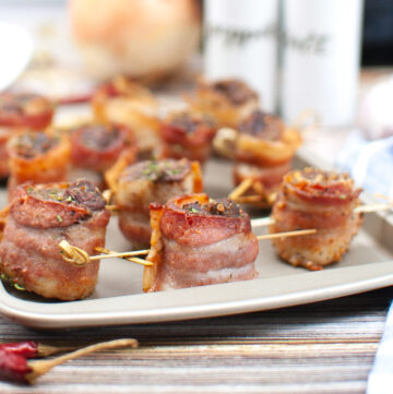 Air Fryer Steak Bites Wrapped in Bacon - The Foodie Affair