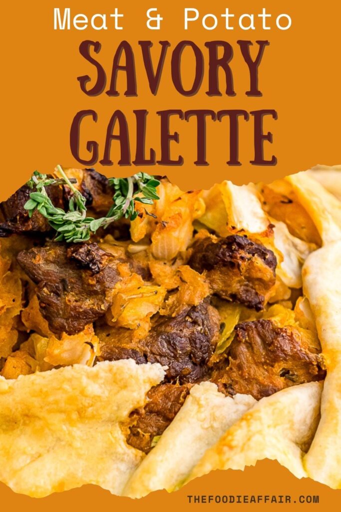 The ultimate comfort food, meat and potato galette. This rustic meal can be served as a complete meal or cut in smaller slices and serve as an appetizer. #galette #SavoryGalette #ComfortFood #Dinner #Recipe