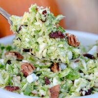 Shaved Brussel Sprout Salad recipe close view.