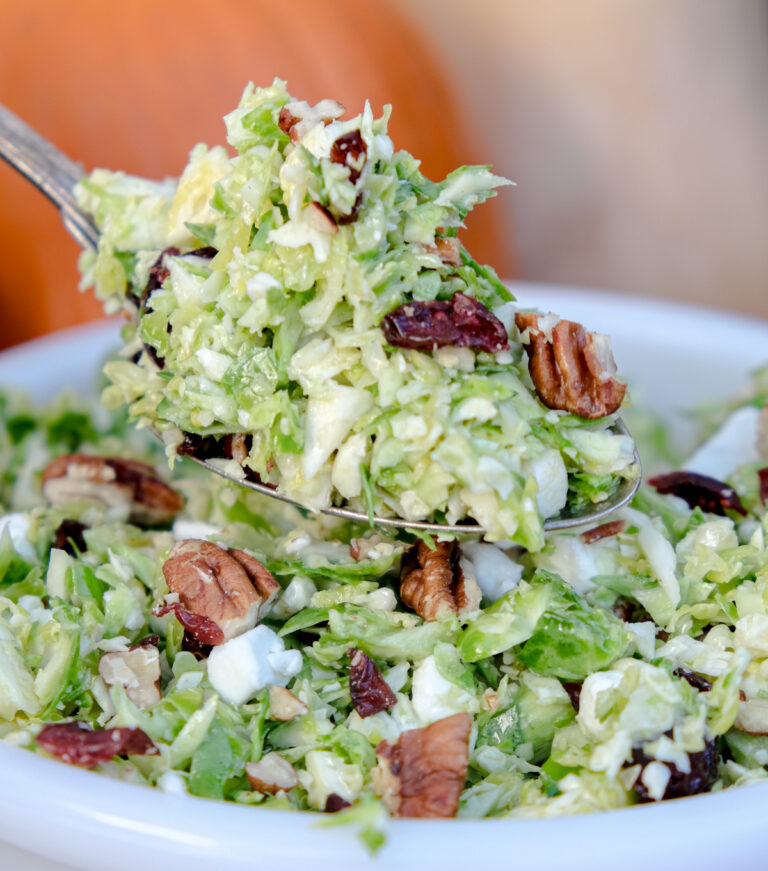 Shaved Brussel Sprout Salad recipe close view.