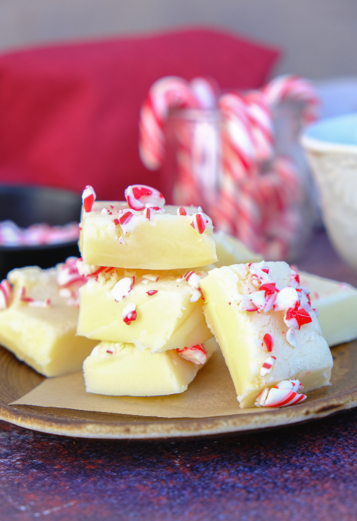 White fudge on a plate ready to eat. 