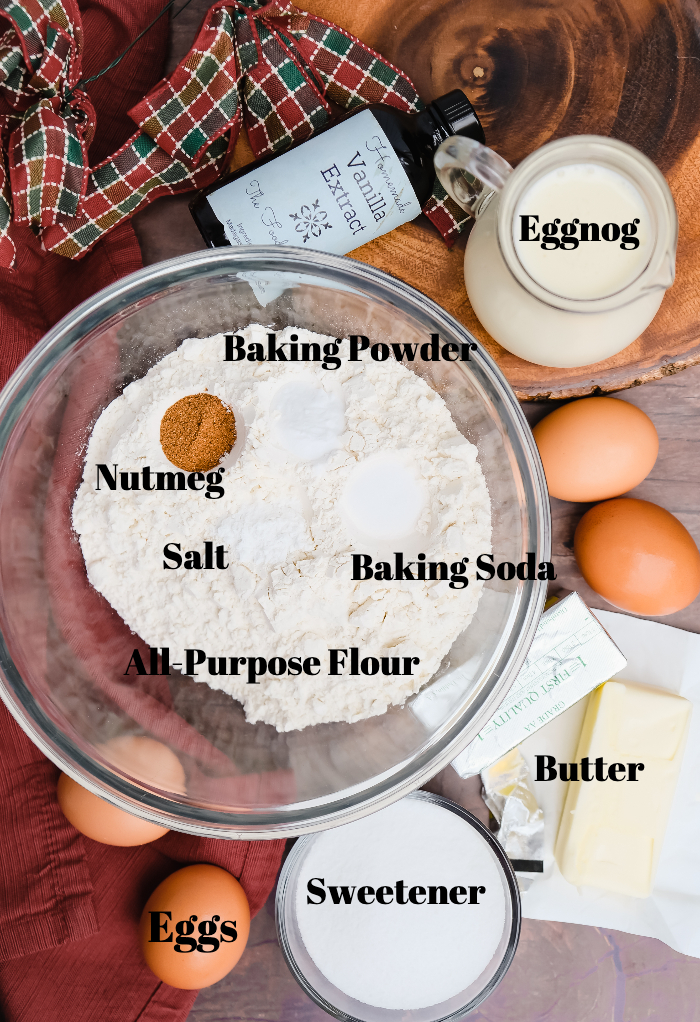 Ingredients to make eggnog cupcakes.