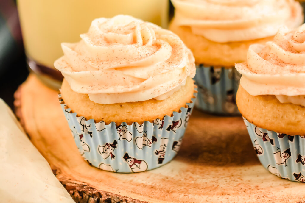 Eggnog cupcakes with buttercream frosting ready to enjoy. 