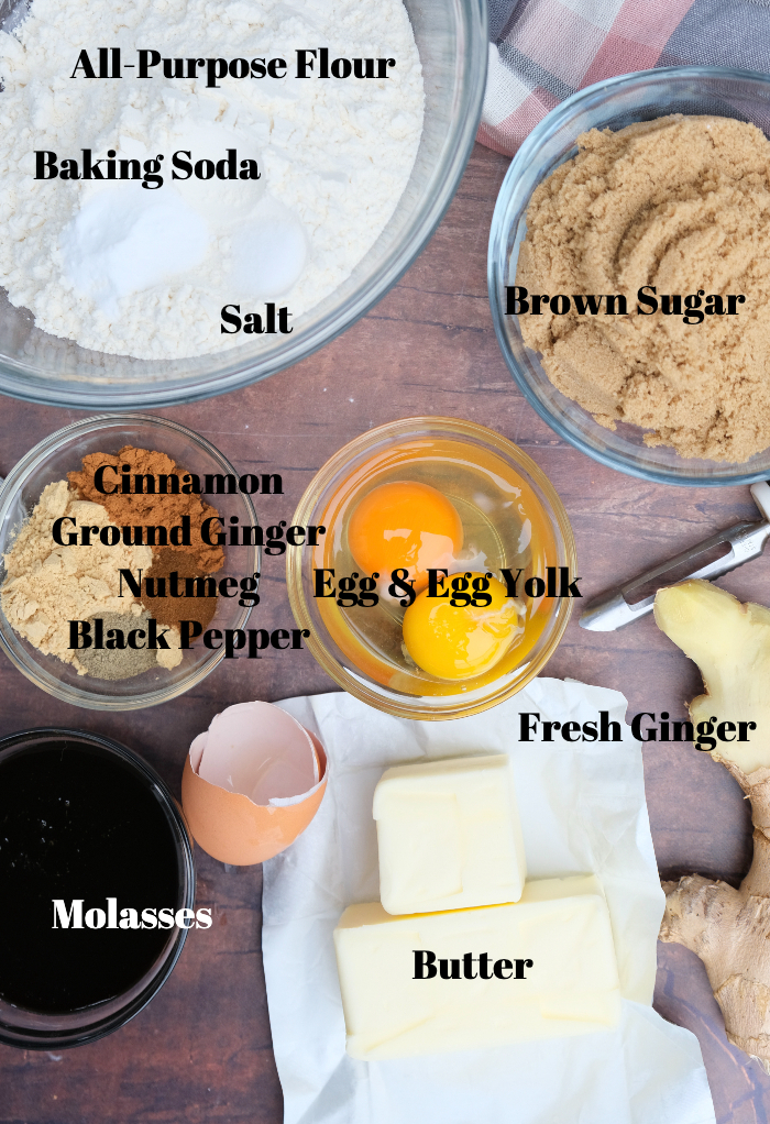Ingredients needed to make gingersnap cookies. 