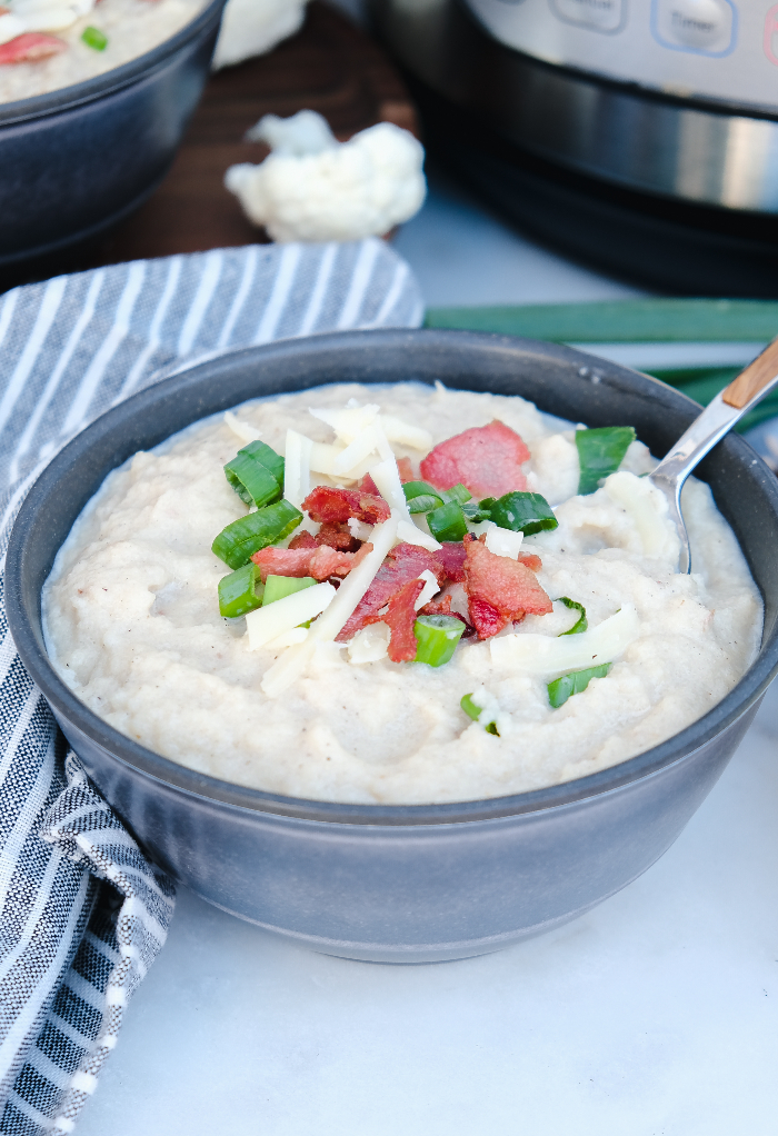Keto Cauliflower soup made in an Instant Pot.