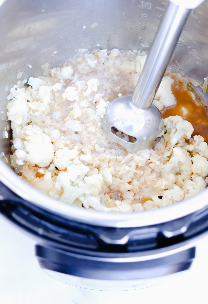 Pureeing cauliflower in an Instant Pot for soup.