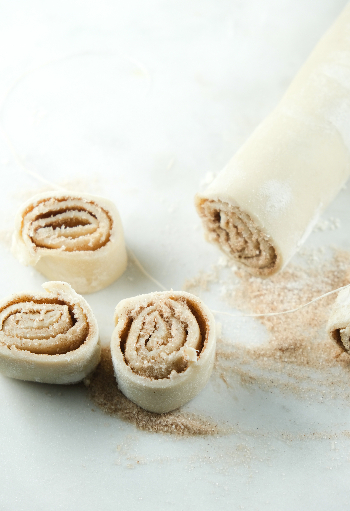 Sliced pie crust cookies ready to bake.