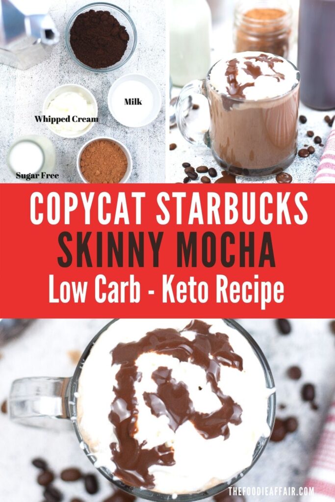 Copycat Starbucks Skinny Mocha has all the flavor without all the carbs and sugar. Enjoy anytime. #copycat #EasyRecipe #Mocha #Sugarfree #LowCarb #ketoDiet