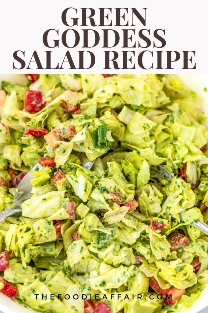 Green goddess salad with homemade dressing. This classic recipe is sure to become your favorite salad recipe. #Salad #GreenSalad #Vegetable #GreenGoddess #KetoRecipe