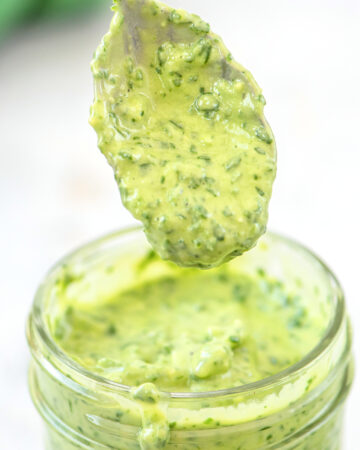 Green Goddess Salad Dressing in a mason jar.