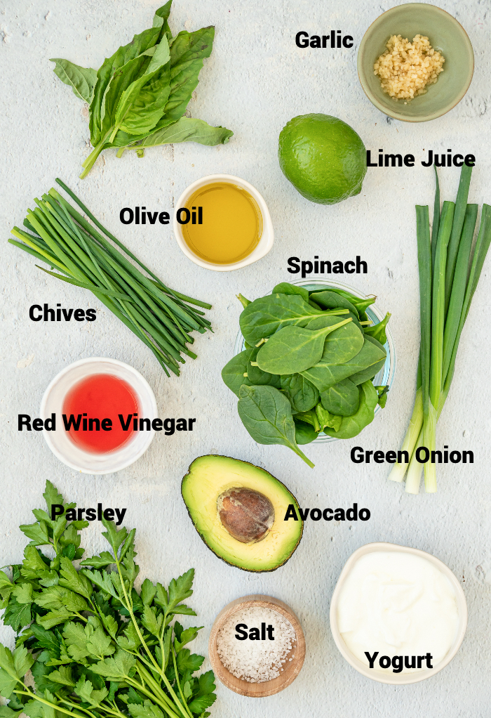 Ingredients to make green goddess salad dressing. 