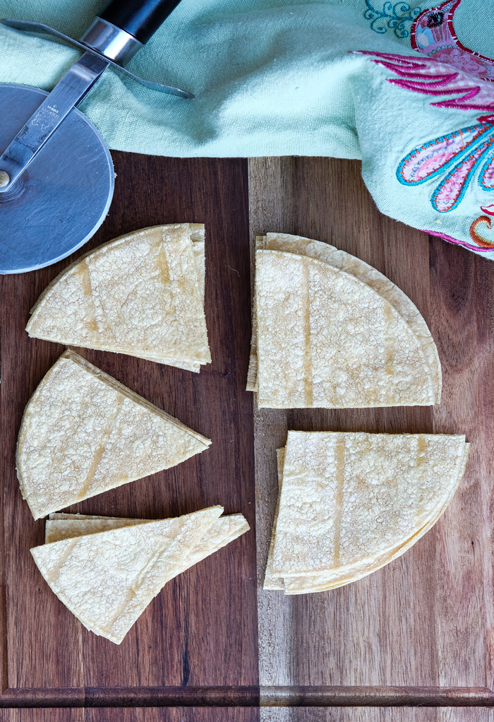Slice tortilla in thirds or halves before baking. 