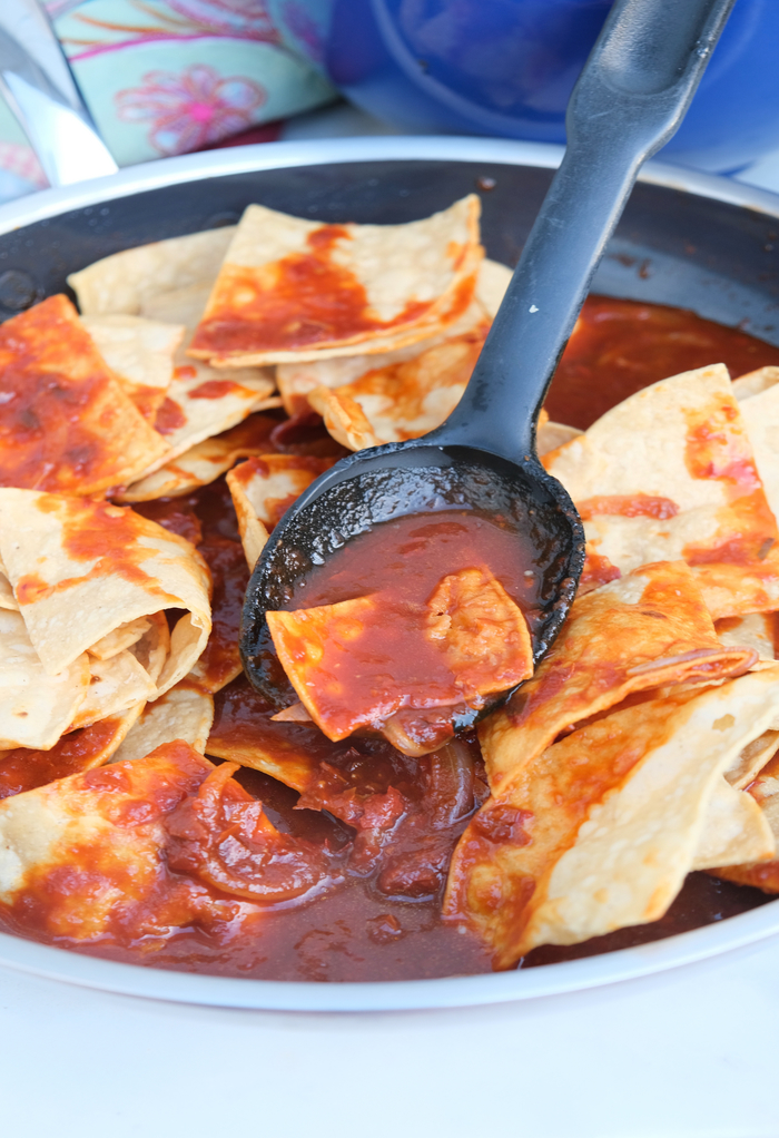 Tortilla sauce folded into homemade chile sauce. 