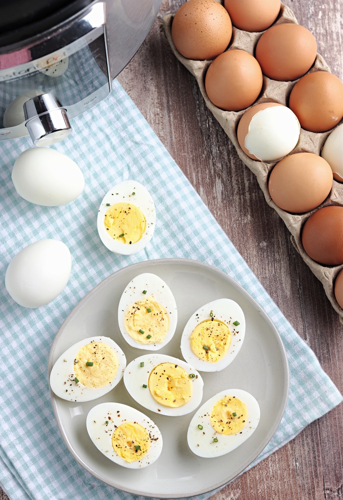 Top view of cooked eggs cooked from in Instant Pot. 