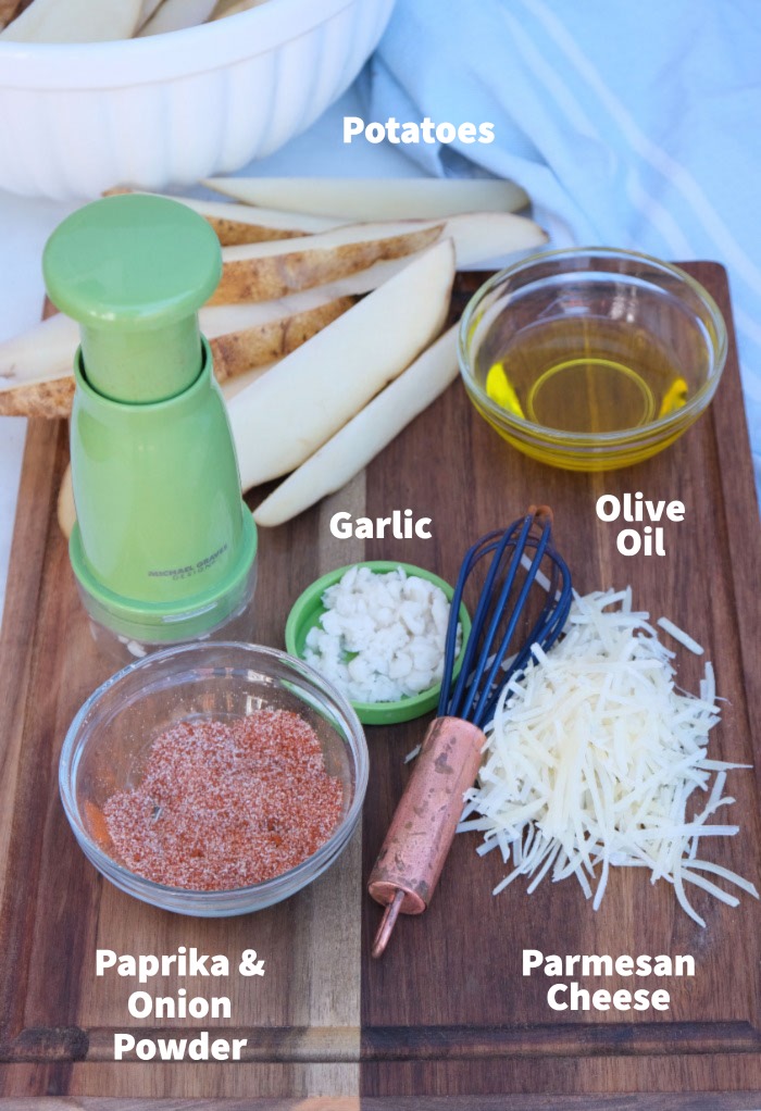 Ingredients to make air fryer potato wedges.