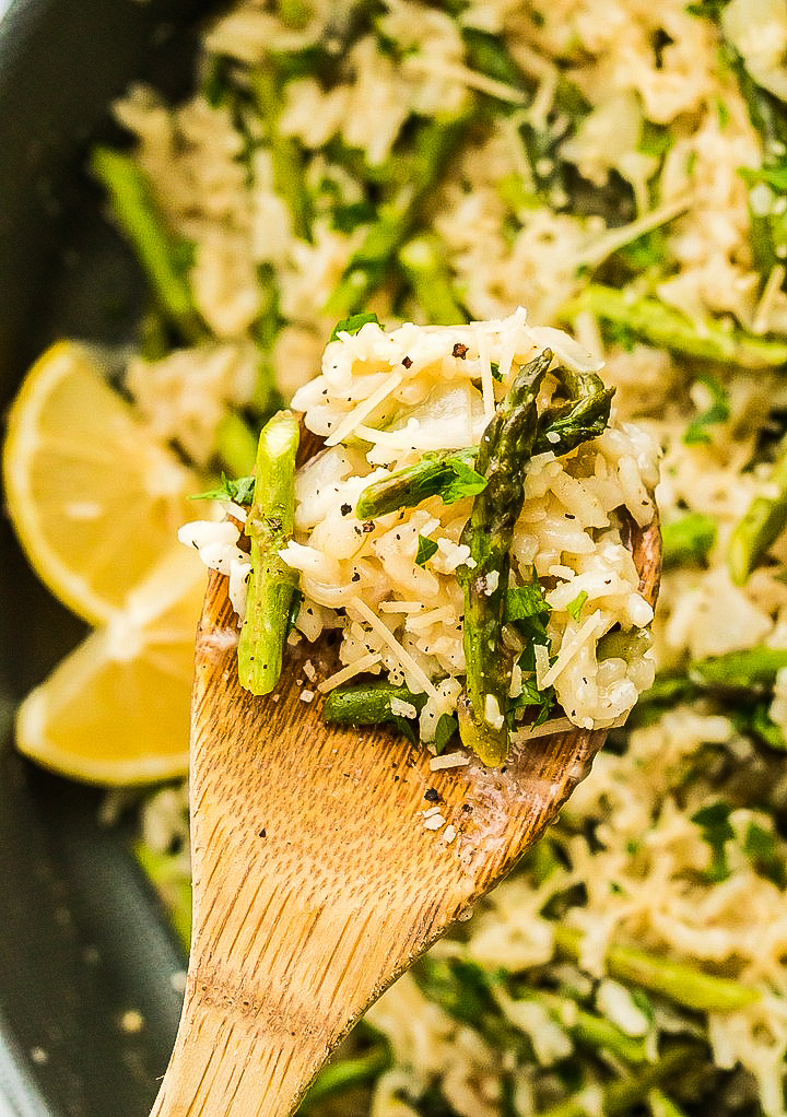 A spoonful of asparagus risotto. 