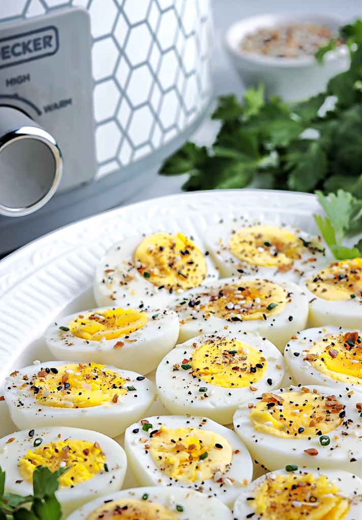 Hard boiled eggs cooked in a Crock Pot. 