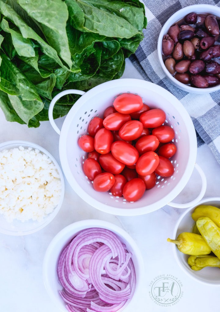 Main ingredients for a Greek salad. 