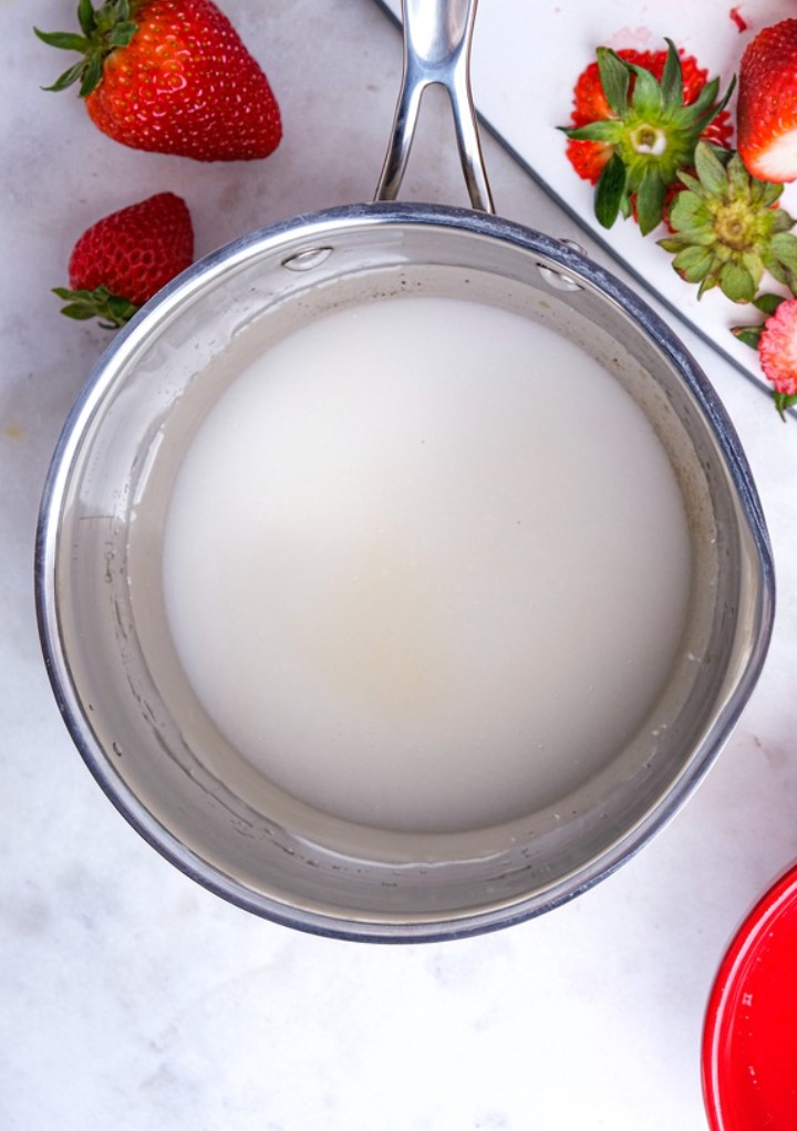 Water and granulated sugar in a small saucepan to make simple syrup