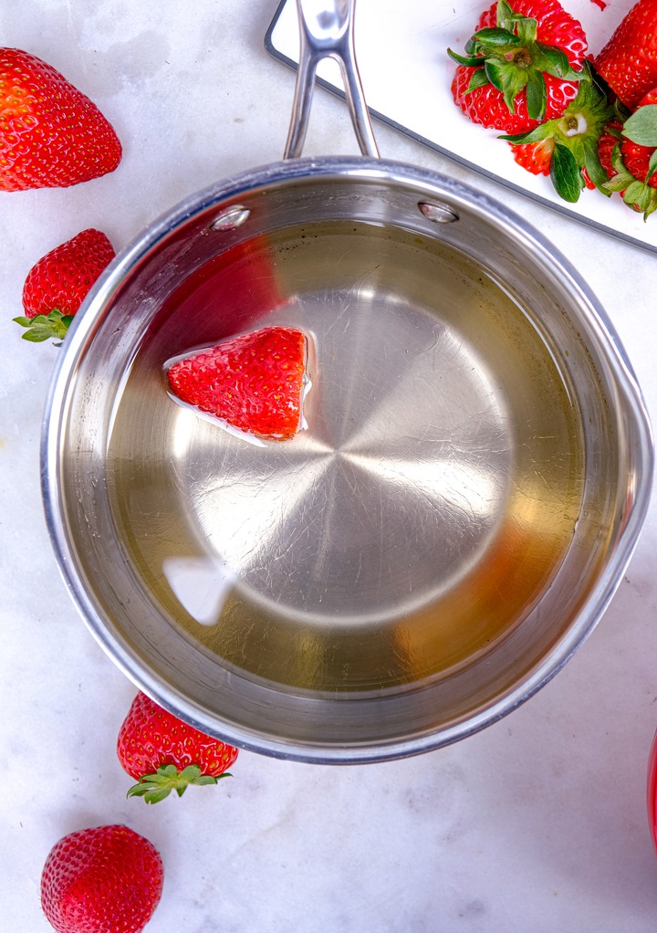 Simple syrup before adding fruit to add flavor in a small stainless steel saucepan. 