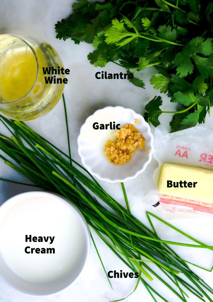 Ingredients for white wine sauce. 