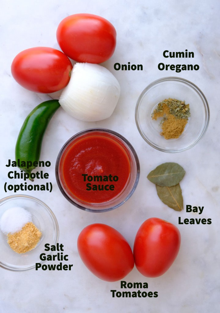 Ingredients to make ranchero sauce.