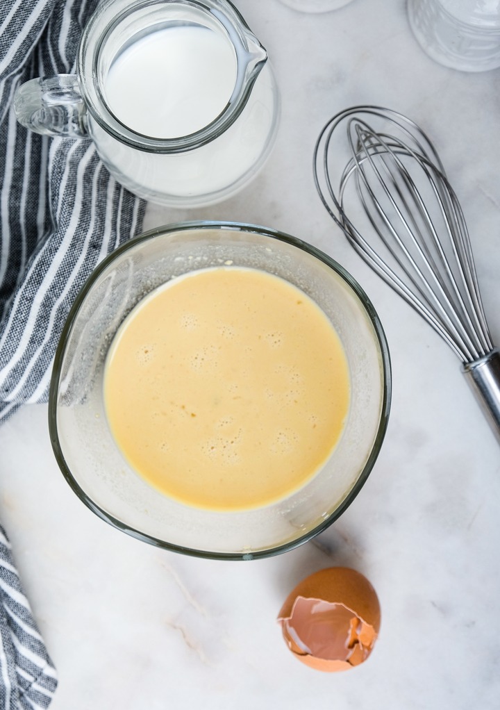 Wet ingredients, egg, milk and dijon mustard to add to turkey meatball mixture. 