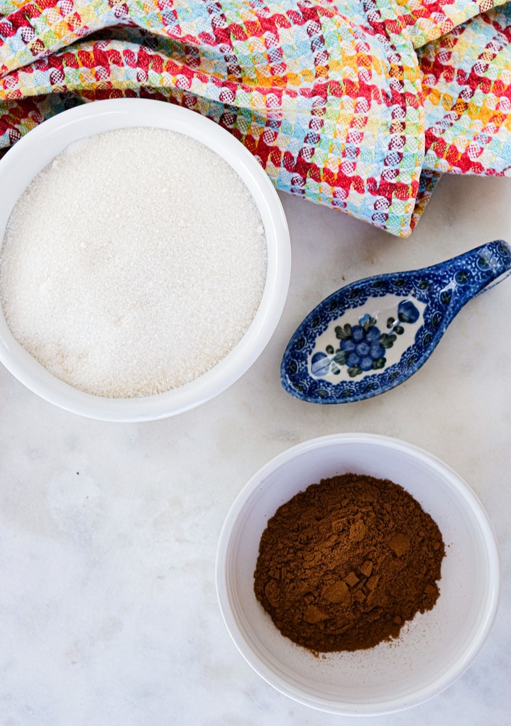 Ingredients to make cinnamon sugar mix. 