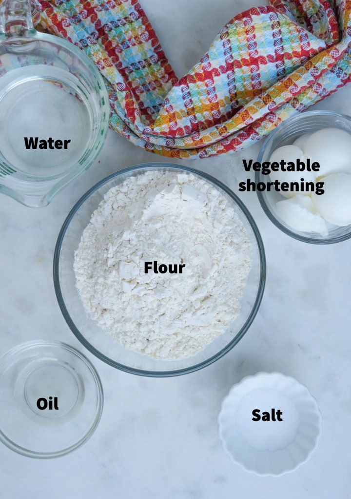 Ingredients to make flour tortilla recipe without lard.