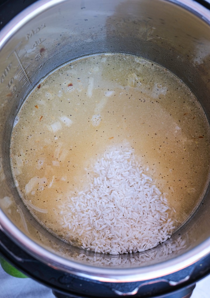 Rice added to Instant Pot. 